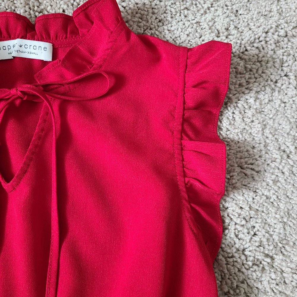 Red Ruffle Ribbed Blouse XS - Picture 4 of 10